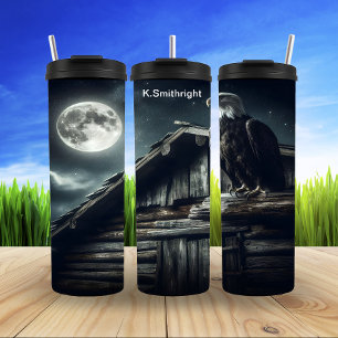 Adelaar neergestreken op Cabin Roof Moonlit Thermosbeker