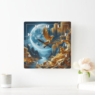 Adelaar op een tak in maanlicht vierkante klok