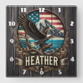 Adelaar op tak tegen Amerikaans landschap Vierkante Klok (Voorkant)