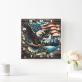 Adelaar van American Flag Vierkante Klok (Huis)