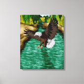 Adelaar Vliegen over de rivier in de bergen Canvas Afdruk (Voorkant)