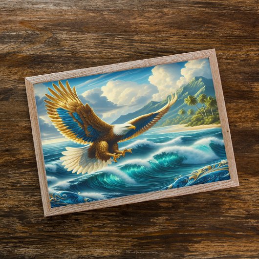 Adelaar vliegt over de oceaan poster