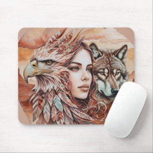 Adelaar - Vrouw - Wolf - waterverf art 1 - Fan Fun Muismat