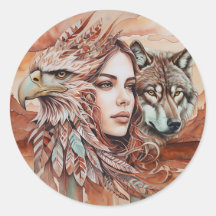 Adelaar - Vrouw - Wolf - waterverf art 1 - Fan Fun