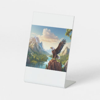 Adelaars hoog boven de bergen, een symbool reclamebord met voetstuk