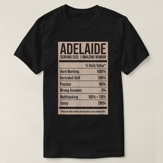 Adelaide Nutrition Facts Name Nickname Alias Title T-shirt (Design voorkant)