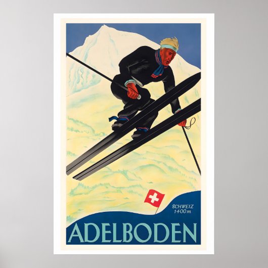 Adelboden Switzerland Vintage Ski Poster (Devant)
