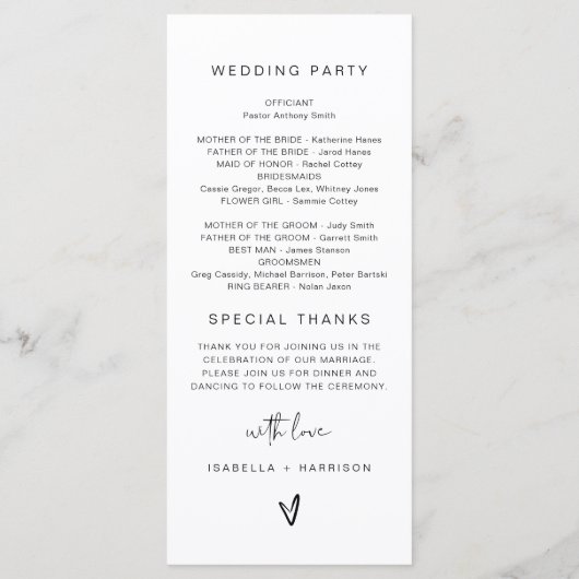 ADELLA Edgy Modern Minimalist Wedding Programme Menu (Achterkant)
