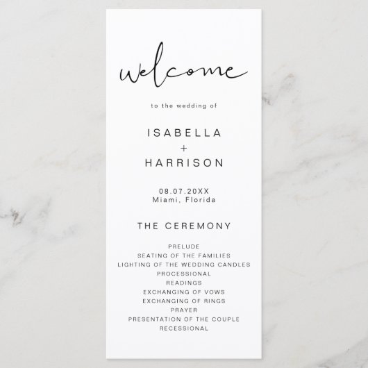 ADELLA Edgy Modern Minimalist Wedding Programme Menu (Voorkant)