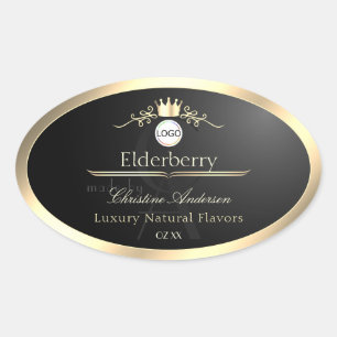 Adellijk Zwart Productlabel Gouden Frame Logo Mono Ovale Sticker