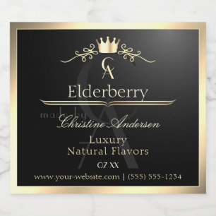 Adellijk zwart productlabel met gouden frame monog likeurfles etiket
