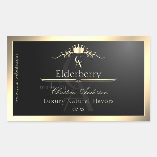 Adellijk zwart productlabel met gouden frame monog rechthoekige sticker (Voorkant)