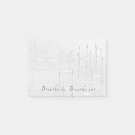 Adem in, adem uit kalme wintervijverscène post-it® notes