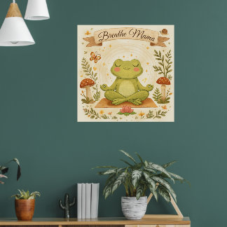 Adem Mama Schattige Kikker Mindfulness Kunst Poster