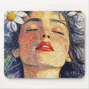 Adem met madeliefjes Graphic Natuur Portret Vrouw Muismat