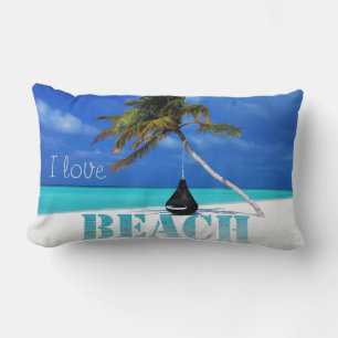 Adembenemend tropisch strand, zand, palmboom kussen