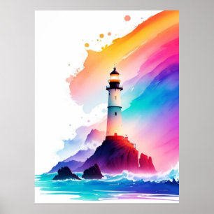 Adembenemende Vuurtoren Panorama van Golven Poster