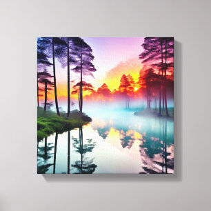 Adembenemende zonsondergang boven Forest River Canvas Afdruk