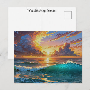 Adembenemende Zonsondergang Zonsopgang Oceaan Golv Briefkaart