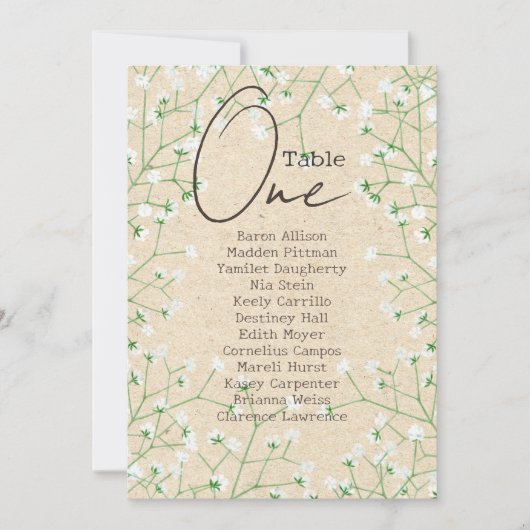 Ademschuim Bloemen Rustieke Trouwstoelindeling Kaart (Voorkant)