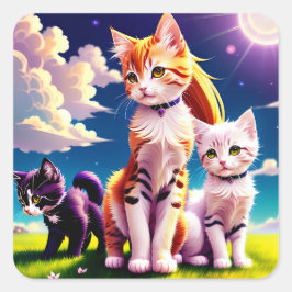 Adesivos Gatos Anime Vierkante Sticker