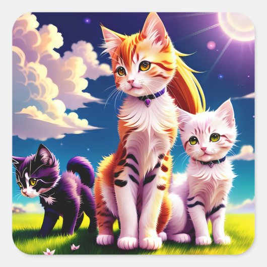 Adesivos Gatos Anime Vierkante Sticker (Voorkant)