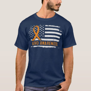ADHD Awareness American Flag - Oranje lint T-shirt