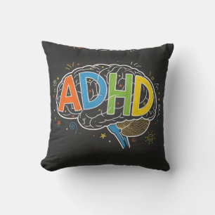 ADHD Bewustzijn Kleurrijke Hersenwoord Illustratie Kussen