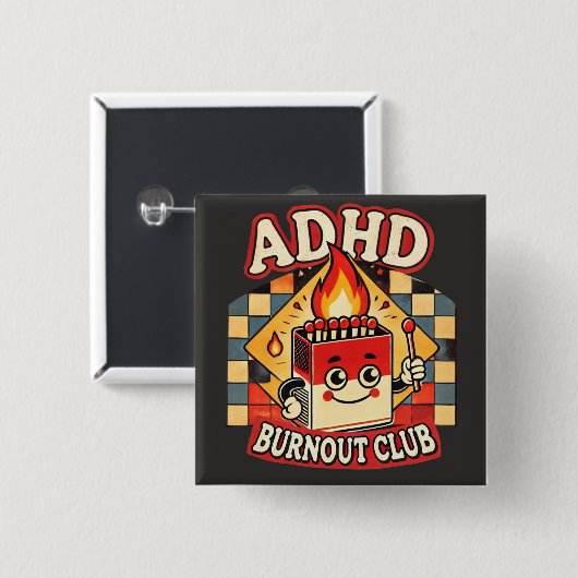 ADHD Burnout Club Vierkante Button 5,1 Cm (Voorkant /achterkant)