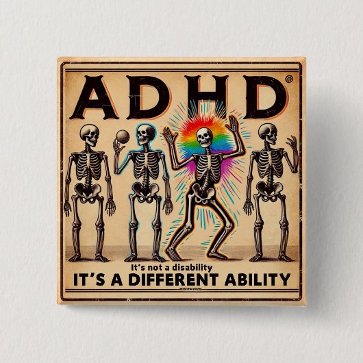 ADHD Burnout Club Vierkante Button 5,1 Cm (Voorkant)