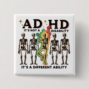ADHD Burnout Club Vierkante Button 5,1 Cm