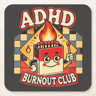 ADHD Burnout Club Vierkante Kartonnen Onderzetter