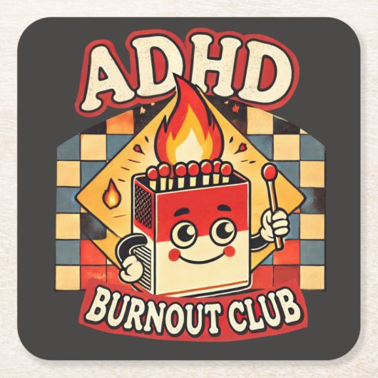 ADHD Burnout Club Vierkante Kartonnen Onderzetter (Voorkant)
