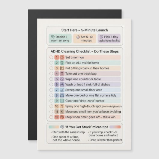 ADHD Cleaning Routine Checklist Magnetic (Voorkant / Achterkant)