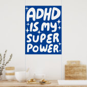 ADHD is mijn Superpower Fun Bubble Letters Blauw Poster (Keuken)