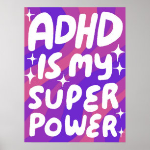 ADHD is mijn Superpower Fun Bubble Letters Paarse Poster