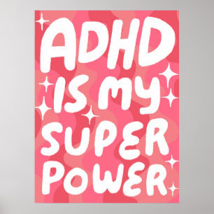 ADHD is mijn Superpower Fun Bubble Letters Roze Poster