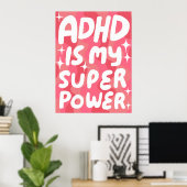 ADHD is mijn Superpower Fun Bubble Letters Roze Poster (Thuiskantoor)