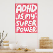 ADHD is mijn Superpower Fun Bubble Letters Roze Poster (Keuken)