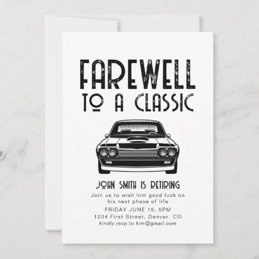 Adieu à un Invitation classique de voiture de retr (Devant)