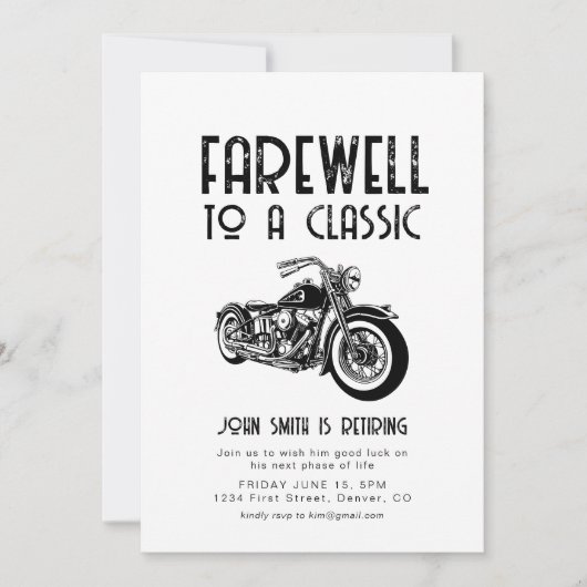 Adieu à un Invitation de motocyclette de retraite  (Devant)