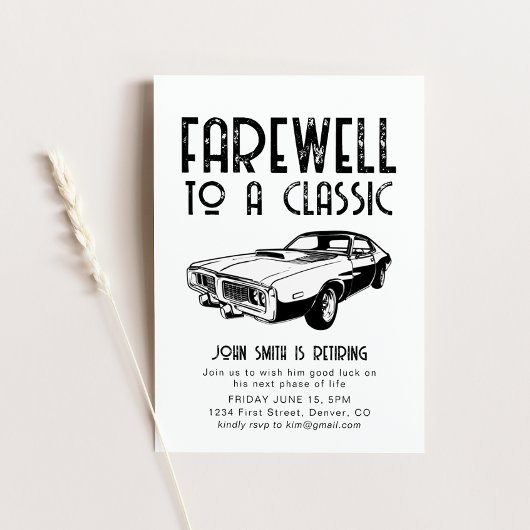 Adieu à une voiture Invitation classique de retrai