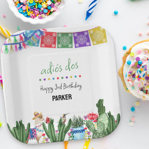 Adios Dos 3e Verjaardag Drie-Esta Fiesta Party Papieren Bordje