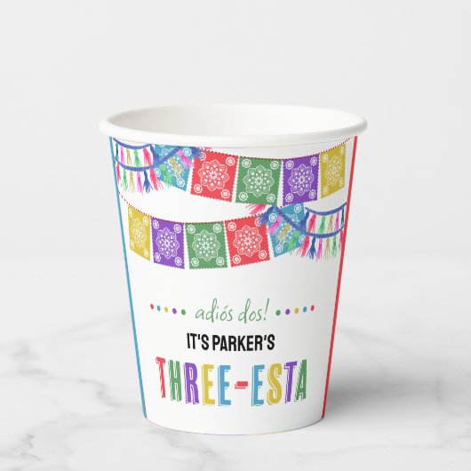 Adios Dos Drie-Esta 3e Verjaardag Fiesta Party Papieren Bekers (Voorkant)