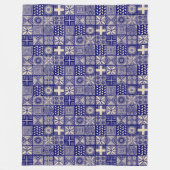 Adire Pattern - Deep Blue en Beige Fleece Deken (Voorkant)