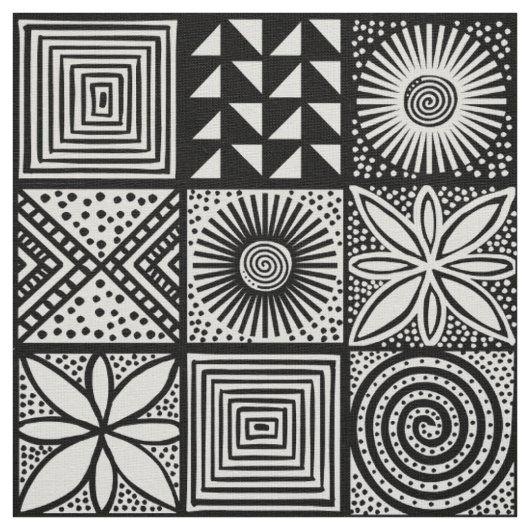 Adire Pattern - Zwart-wit Stof (Swatch)
