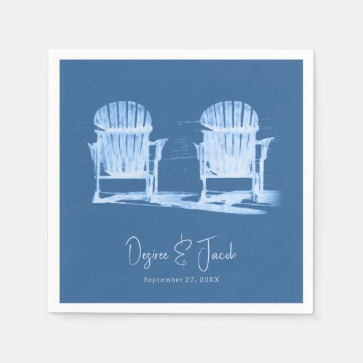 Adirondack Beach Chairs Azure Blue White Wedding Servet (Voorkant)