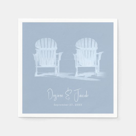 Adirondack Beach Chairs Dusty Blue White Wedding Servet (Voorkant)