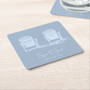 Adirondack Beach Chairs Dusty Blue White Wedding Vierkante Kartonnen Onderzetter