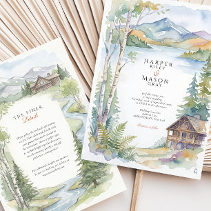 Adirondack Bergmeer Aquarel Bos Bruiloft Kaart